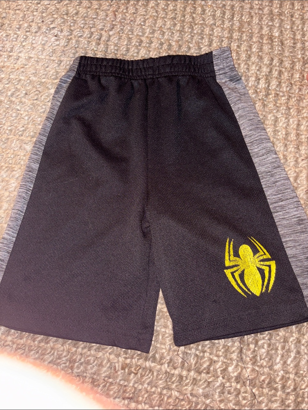 Black Athletic Shorts with Yellow Spider Graphic sz 6